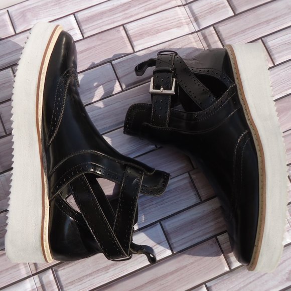 SIZE EU 37. ZARA BASIC wedge cut-out ankle booties buckle wingtip black. - Picture 10 of 16